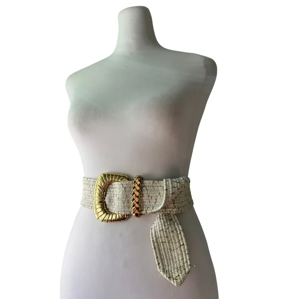 Vintage ‘80s White & Gold Stretchy Adjustable Belt